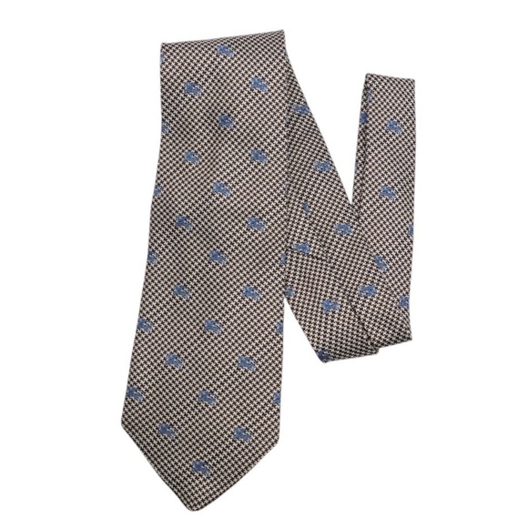 Burberry Men’s Classic Silk Tie Houndstooth and Burberry Logo Pattern - Picture 1 of 1